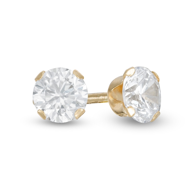 Child's 4.0mm Cubic Zirconia Solitaire Stud Earrings in 14K Gold|Peoples Jewellers