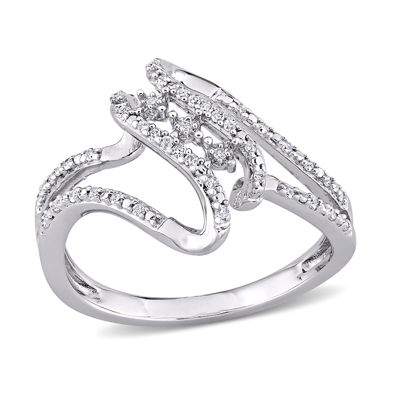 0.12 CT. T.W. Diamond Bypass Split Shank Ring in Sterling Silver|Peoples Jewellers