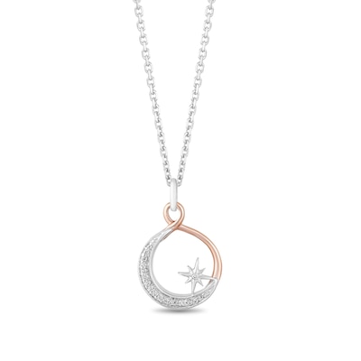 Hallmark Diamonds Inspiration 0.04 CT. T.W. Diamond Crescent Moon and Star Pendant in Sterling Silver and 10K Rose Gold