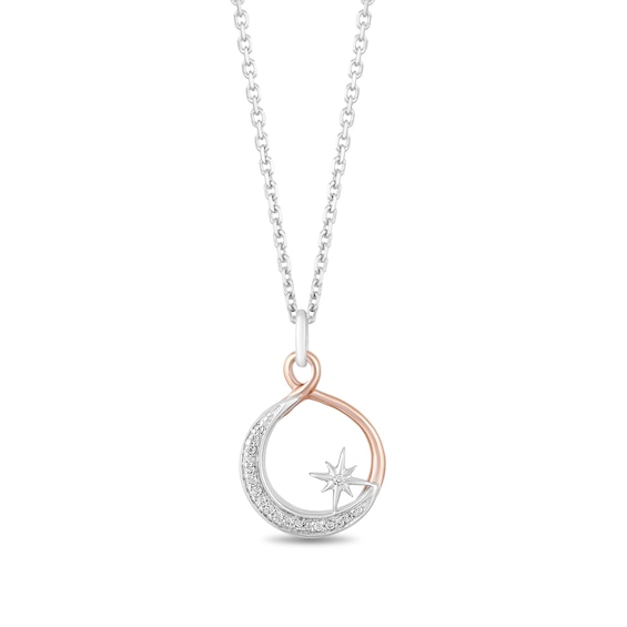 Hallmark Diamonds Inspiration 0.04 CT. T.W. Diamond Crescent Moon and Star Pendant in Sterling Silver and 10K Rose Gold