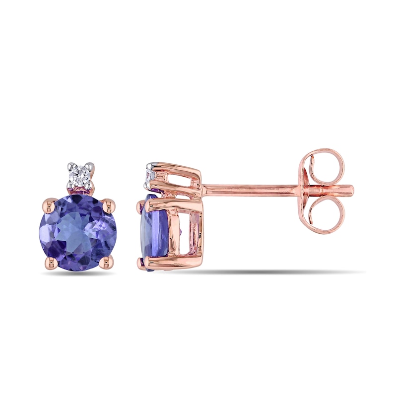 5.0mm Tanzanite and Diamond Accent Stud Earrings in 10K Rose Gold|Peoples Jewellers