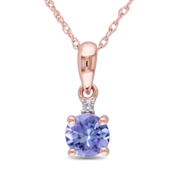 5.0mm Tanzanite and Diamond Accent Pendant in 10K Rose Gold - 17"