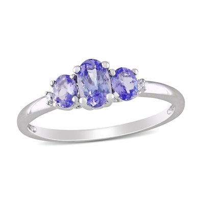 Oval Tanzanite and Diamond Accent Three Stone Ring in 10K White Gold