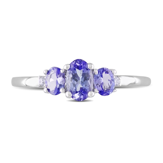 Oval Tanzanite and Diamond Accent Three Stone Ring in 10K White Gold