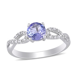 6.0mm Tanzanite and 0.08 CT. T.W. Diamond Twist Shank Ring in 10K White Gold