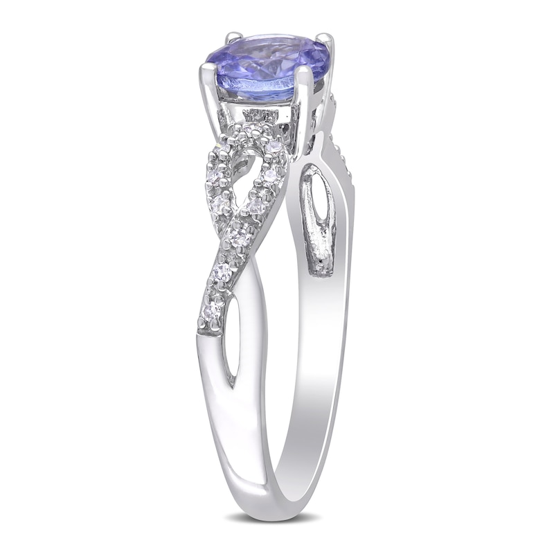 6.0mm Tanzanite and 0.08 CT. T.W. Diamond Twist Shank Ring in 10K White Gold|Peoples Jewellers