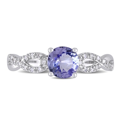 6.0mm Tanzanite and 0.08 CT. T.W. Diamond Twist Shank Ring in 10K White Gold