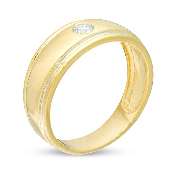 Men's 0.145 CT. Diamond Solitaire Wedding Band in 10K Two-Tone Gold