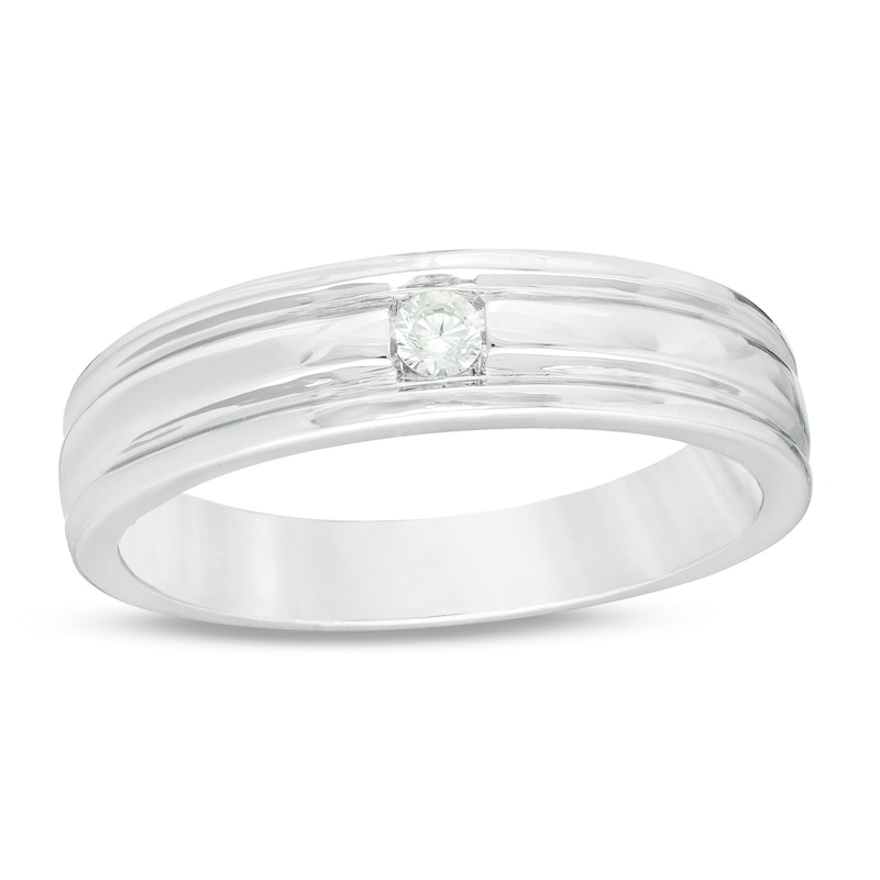 Men's 0.04 CT. Diamond Solitaire Groove Wedding Band in Sterling Silver|Peoples Jewellers