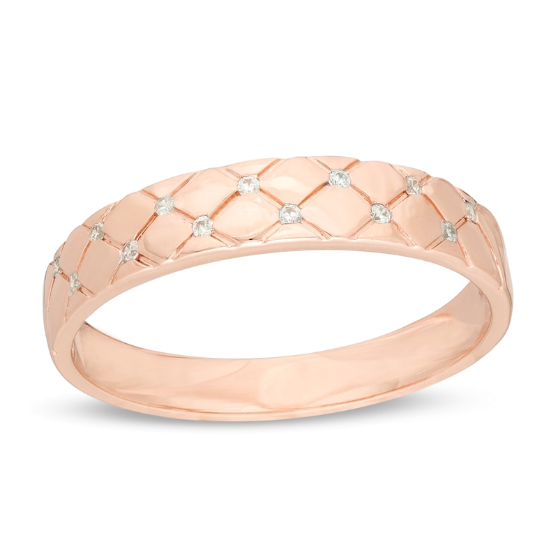 Men's 0.04 CT. T.W. Diamond Quilted Wedding Band in 10K Rose Gold