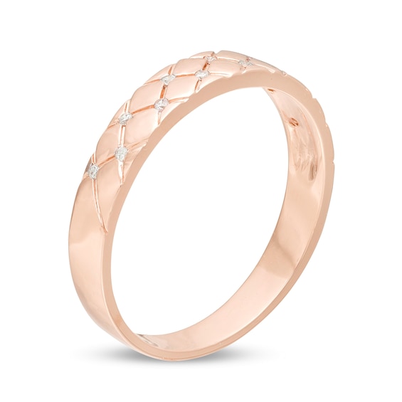 Men's 0.04 CT. T.W. Diamond Quilted Wedding Band in 10K Rose Gold