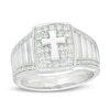 Thumbnail Image 0 of Men's 0.29 CT. T.W. Diamond Cross Ribbed Shank Ring in Sterling Silver