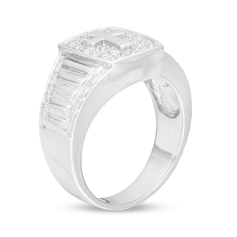 Men's 0.29 CT. T.W. Diamond Cross Ribbed Shank Ring in Sterling Silver|Peoples Jewellers