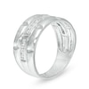 Men's 0.23 CT. T.W. Diamond Trio Station Brick Pattern Wedding Band in 10K White Gold