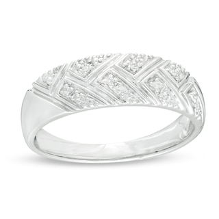 Men's Diamond Accent Herringbone Wedding Band in 10K White Gold