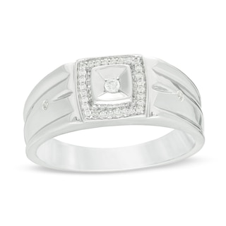 Men's 0.115 CT. T.W. Diamond Cushion Frame Ring in 10K White Gold