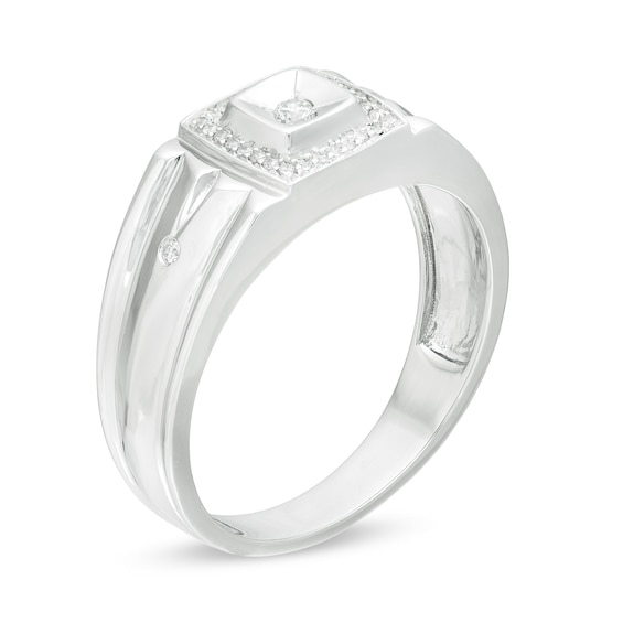 Men's 0.115 CT. T.W. Diamond Cushion Frame Ring in 10K White Gold