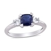 6.0mm Cushion-Cut and Pear-Shaped Blue and White Sapphire Three Stone Ring in 14K White Gold