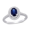 Oval Blue Sapphire and 0.32 CT. T.W. Diamond Double Frame Ring in 14K White Gold