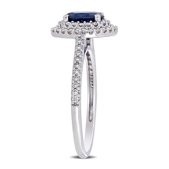 Oval Blue Sapphire and 0.32 CT. T.W. Diamond Double Frame Ring in 14K White Gold