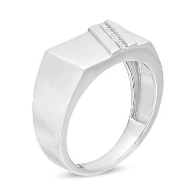 Men's Diamond Accent Rectangle Signet Ring in 10K White Gold