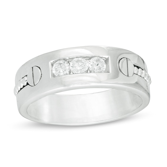 Men's 0.29 CT. T.W. Diamond Three Stone Screw Accent Band in Sterling Silver