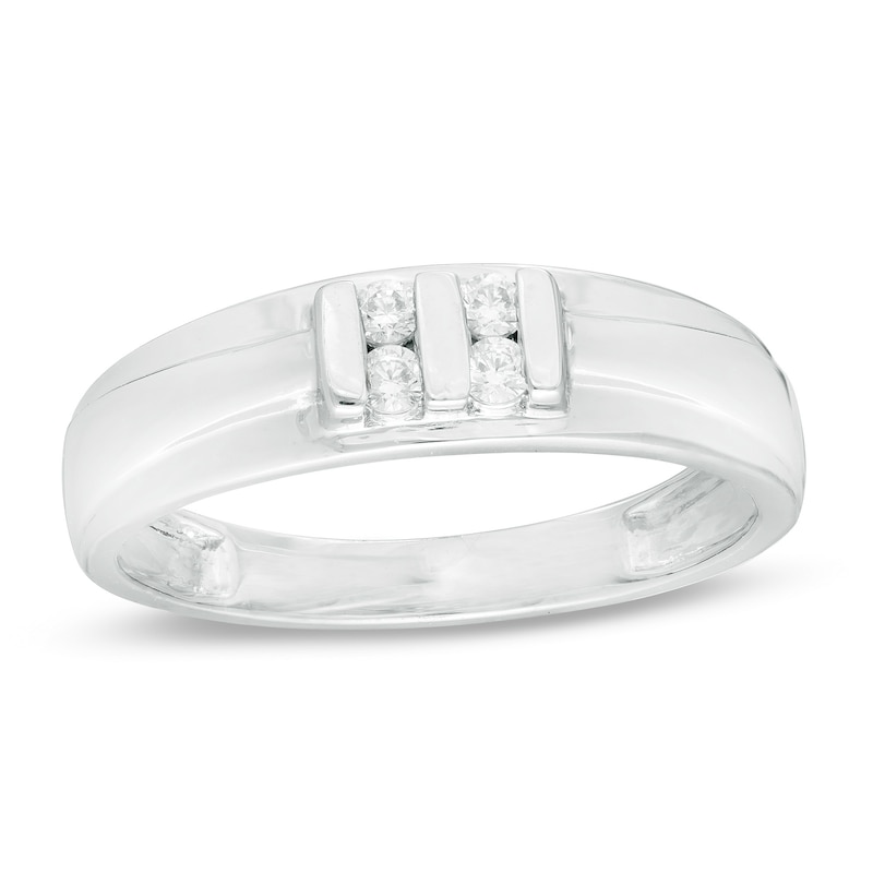 Men's 0.145 CT. T.W. Diamond Linear Double Row Band in Sterling Silver