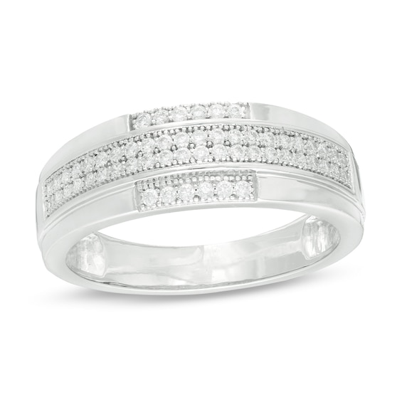 Men's 0.29 CT. T.W. Diamond Milgrain Wedding Band in Sterling Silver