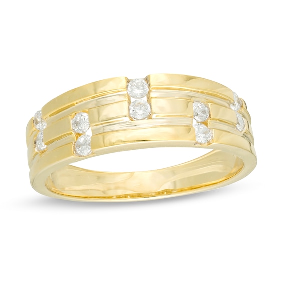 Men's 0.23 CT. T.W. Diamond Duos Grooved Band in 10K Gold