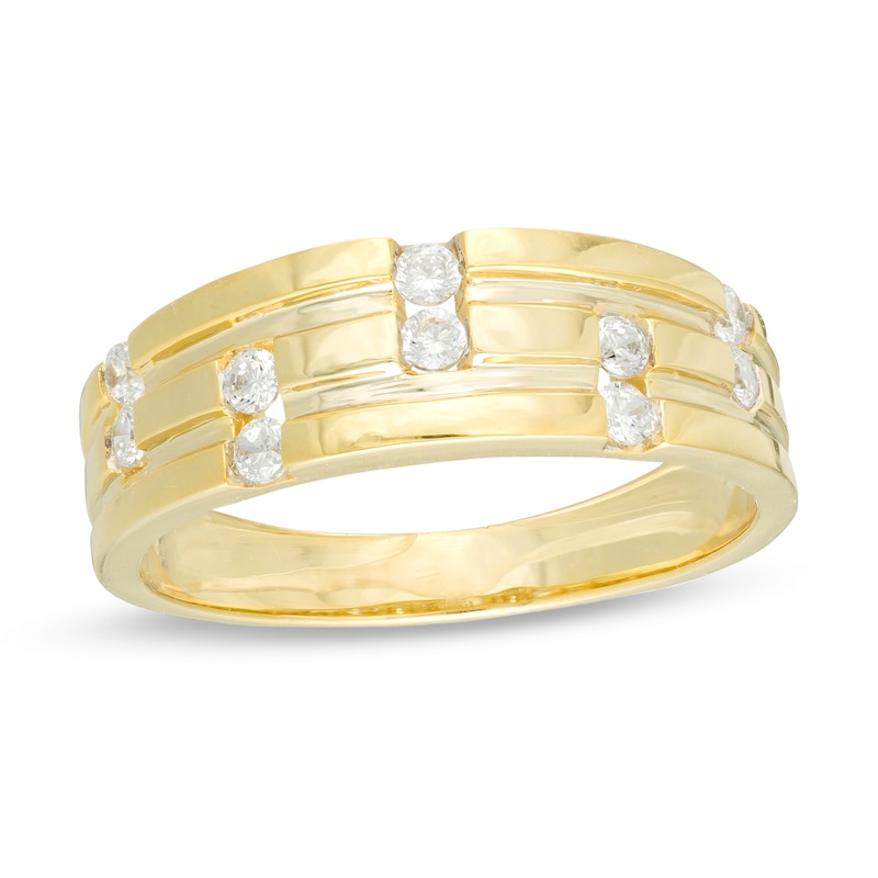 Men's 0.23 CT. T.W. Diamond Duos Grooved Band in 10K Gold|Peoples Jewellers