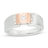 Thumbnail Image 0 of Men's 0.115 CT. Diamond Solitaire Buckle Ring in Sterling Silver and 10K Rose Gold