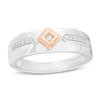 Thumbnail Image 0 of Men's 0.085 CT. T.W. Diamond Geometric Wedding Band in Sterling Silver and 10K Rose Gold