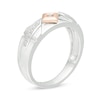 Thumbnail Image 2 of Men's 0.085 CT. T.W. Diamond Geometric Wedding Band in Sterling Silver and 10K Rose Gold