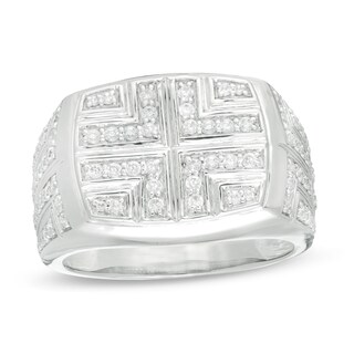 Men's 0.80 CT. T.W. Diamond Bold Cross Signet Ring in 10K White Gold