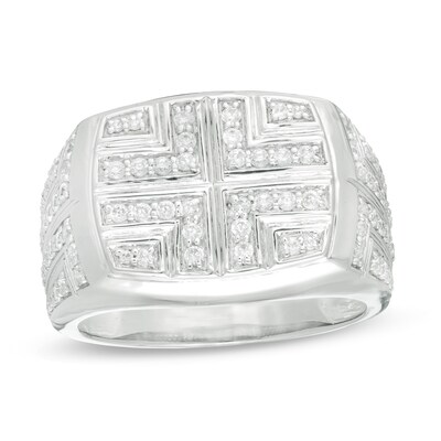 Men's 0.80 CT. T.W. Diamond Bold Cross Signet Ring in 10K White Gold