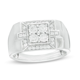 Men's 0.23 CT. T.W. Composite Quad Diamond Square Frame Ring in 10K Gold