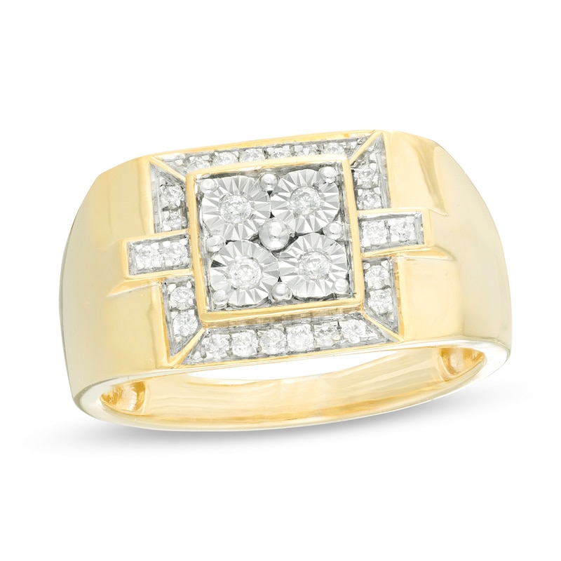 Main Image 1 of Men's 0.23 CT. T.W. Composite Quad Diamond Square Frame Ring in 10K Gold