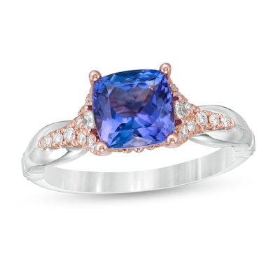 Special Edition Enchanted Disney Ariel 7.0mm Tanzanite and 0.18 CT. T.W. Diamond Engagement Ring in 14K Two-Tone Gold