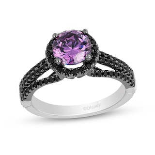 Enchanted Disney Villains Ursula Amethyst and 0.45 CT. T.W. Black Diamond Engagement Ring in 14K White Gold