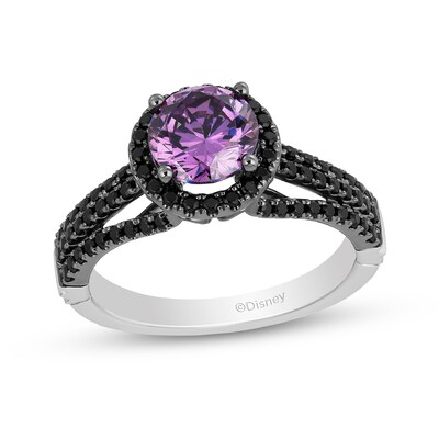 Enchanted Disney Villains Ursula Amethyst and 0.45 CT. T.W. Black Diamond Engagement Ring in 14K White Gold