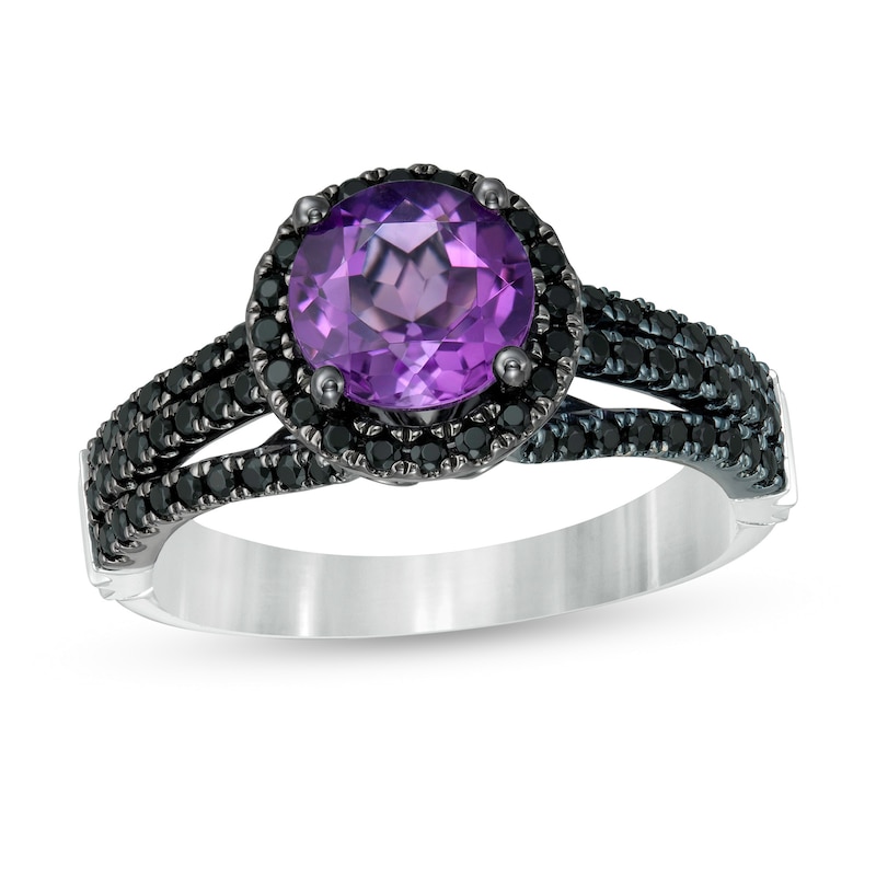 Enchanted Disney Villains Ursula Amethyst and 0.45 CT. T.W. Black Diamond Engagement Ring in 14K White Gold