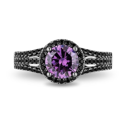 Enchanted Disney Villains Ursula Amethyst and 0.45 CT. T.W. Black Diamond Engagement Ring in 14K White Gold