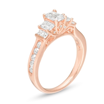 1.45 CT. T.W. Emerald-Cut Diamond Past Present Future® Engagement Ring in 14K Rose Gold