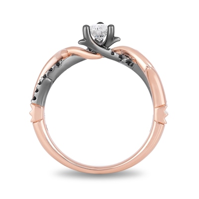 Enchanted Disney Aurora 0.57 CT. T.W. Pear-Shaped Diamond Engagement Ring in 14K Rose Gold with Black Rhodium