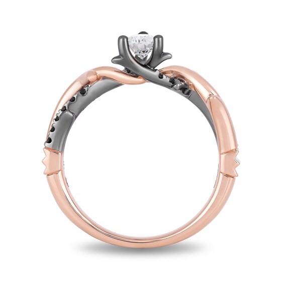 Enchanted Disney Aurora 0.57 CT. T.W. Pear-Shaped Diamond Engagement Ring in 14K Rose Gold with Black Rhodium