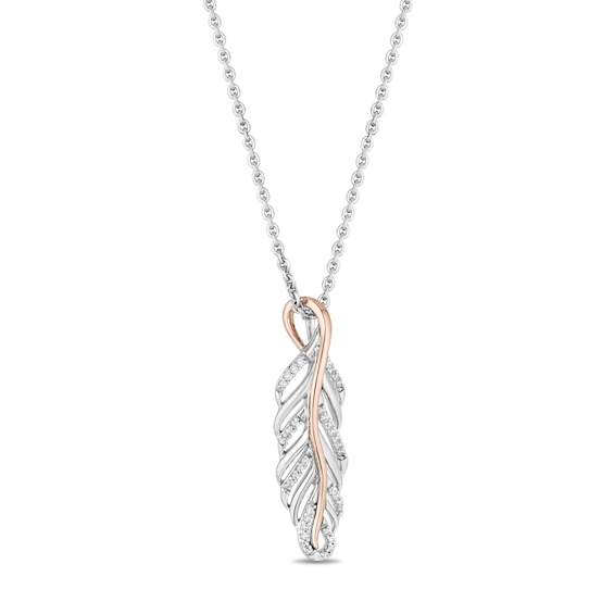 Hallmark Diamonds Inspiration 0.10 CT. T.W. Diamond Feather Pendant in Sterling Silver and 10K Rose Gold