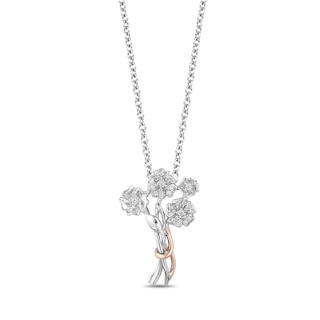 Hallmark Diamonds Gratitude 0.10 CT. T.W. Diamond Flower Bouquet Pendant in Sterling Silver and 10K Rose Gold