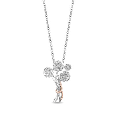 Hallmark Diamonds Gratitude 0.10 CT. T.W. Diamond Flower Bouquet Pendant in Sterling Silver and 10K Rose Gold