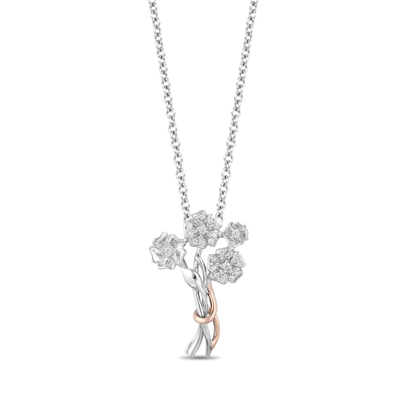 Hallmark Diamonds Gratitude 0.10 CT. T.W. Diamond Flower Bouquet Pendant in Sterling Silver and 10K Rose Gold