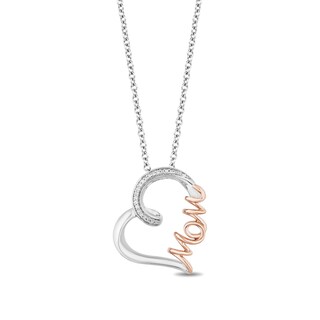 Hallmark Diamonds Family 0.04 CT. T.W. Diamond "MOM" Tilted Heart Pendant in Sterling Silver and 10K Rose Gold